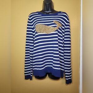 Talbots Women’s Lambswool Blend Nautical Stripe Gold Whale Sweater sz XL